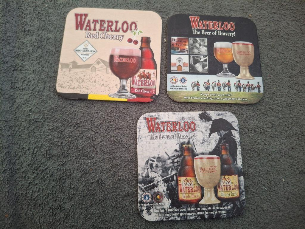 3 bierkaarten Waterloo sous-bock, Verzamelen, Biermerken, Verzenden, Zo goed als nieuw, Viltje(s), Overige merken