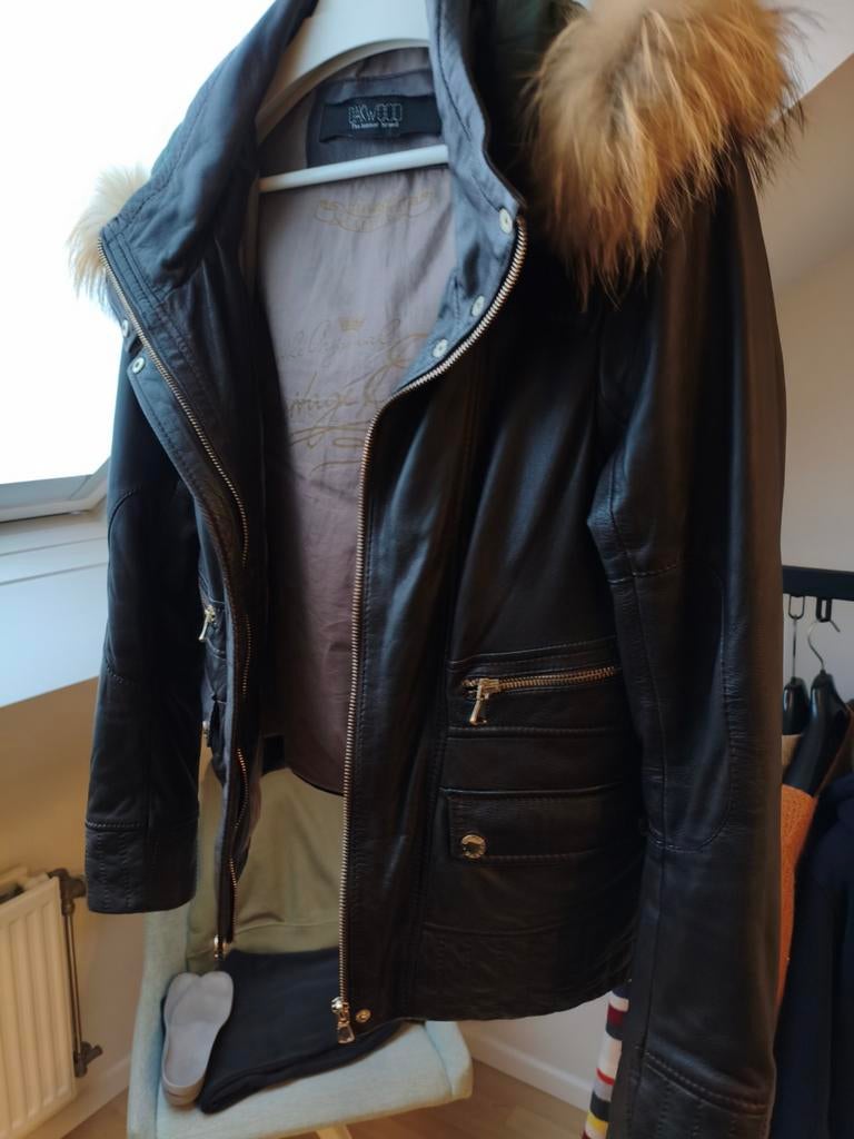 Lederen jas met bont, Kleding | Dames, Jassen | Winter, Ophalen of Verzenden