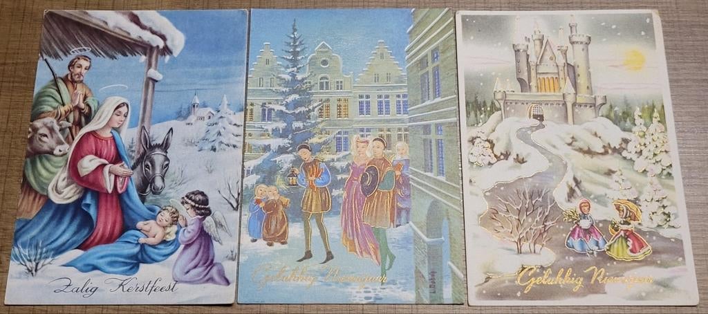 3 oude postkaarten: Kerst en Nieuwjaar, Ophalen of Verzenden, Ongelopen, Feest(dag)
