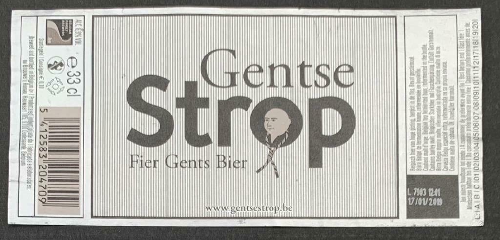 Étiquette de bière Gentse Strop Brasserie Roman (2s6), Enlèvement ou Envoi, Utilisé, Autres types, Autres marques