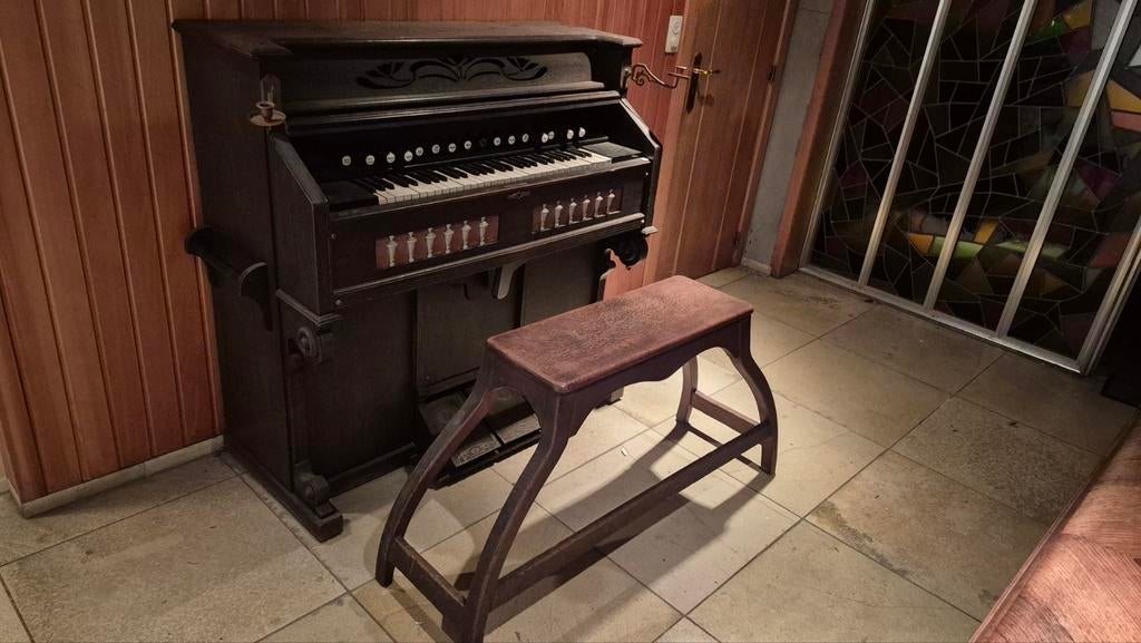 Antieke harmonium met zitbank, Musique & Instruments, Enlèvement, Utilisé, Orgue à tuyaux