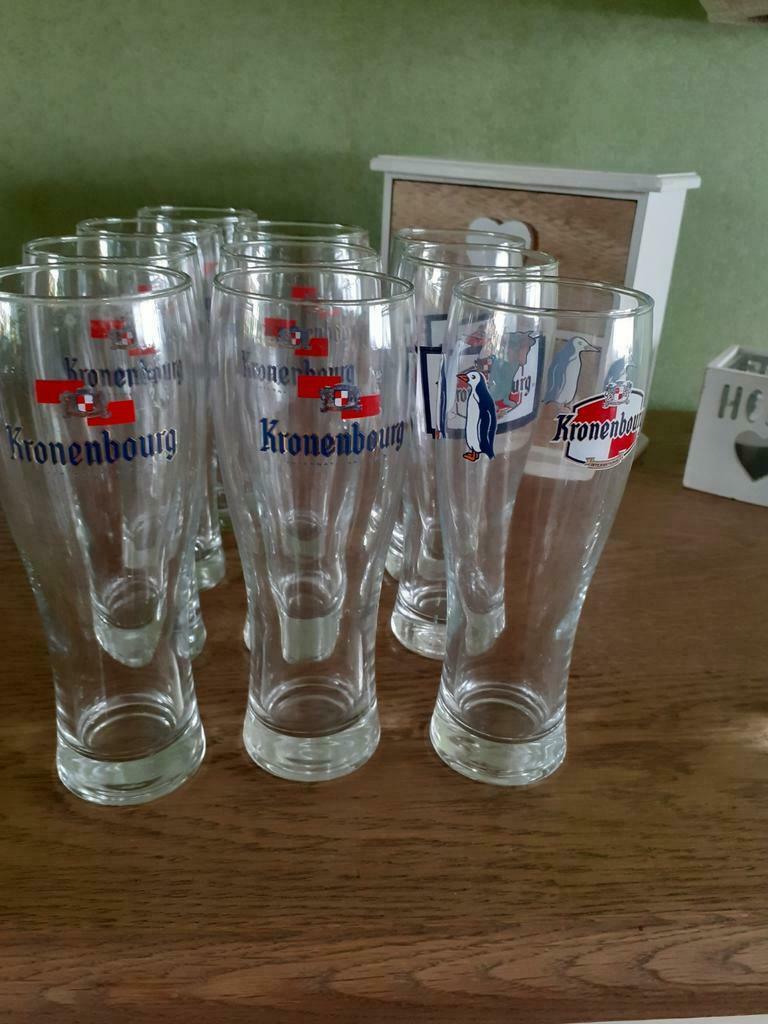 Vintage:11 bierglazen Kronenbourg + 1Palmglas., Verzamelen, Ophalen of Verzenden, Zo goed als nieuw, Bierglas