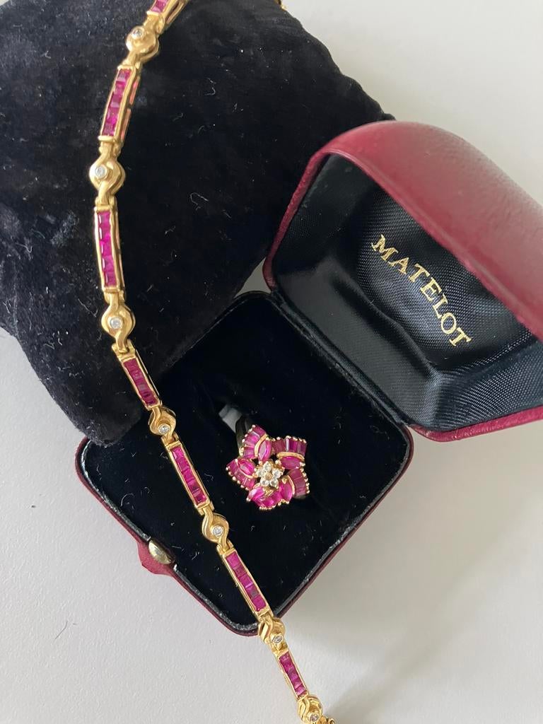 GOUDEN ring + armband 18K, robijn + zirkonium, Enlèvement, Bracelet