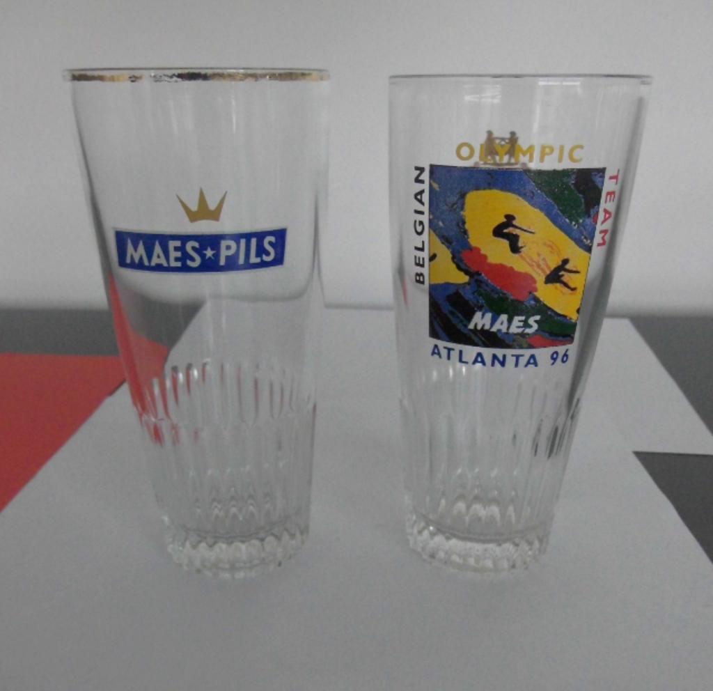 2 Maes glazen "ATLANTA 96", Verzamelen, Ophalen of Verzenden, Zo goed als nieuw, Bierglas