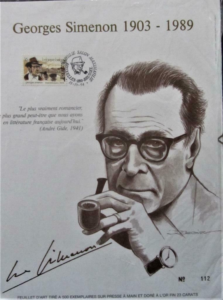 KUNSTBLAD nr. 112- SCHRIJVER-GEORGES SIMENON (SLECHTS 500 EX, Timbres & Monnaies, Enlèvement ou Envoi, Affranchi, Oblitération 1er jour