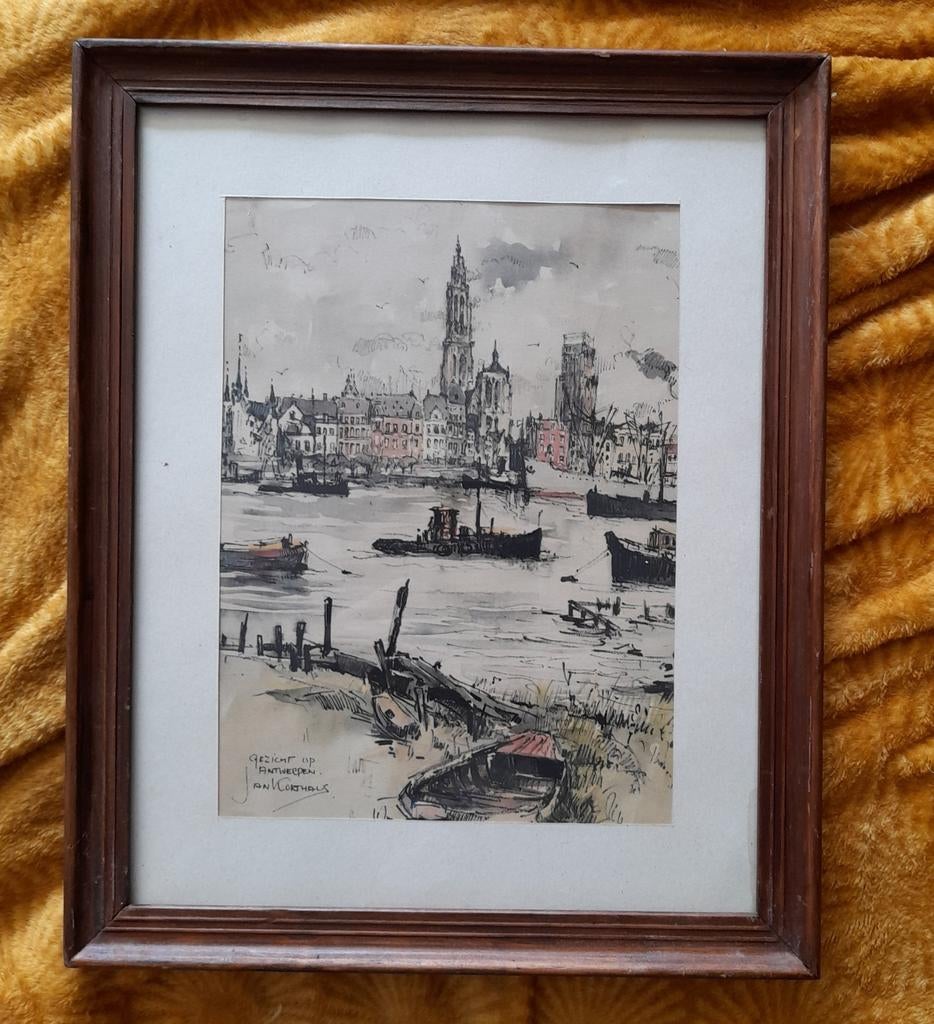 Jan Korthals, gezicht op Antwerpen, Antiek en Kunst, Ophalen