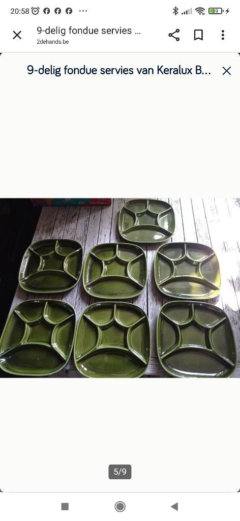 9-delig fondue servies van Keralux Boch Frères, Ophalen of Verzenden, Zo goed als nieuw, Effen, Aardewerk