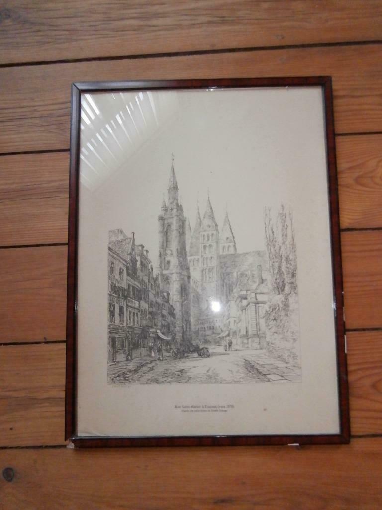 Tableau avec reproduction rue St-Martin à Tournai, Ophalen