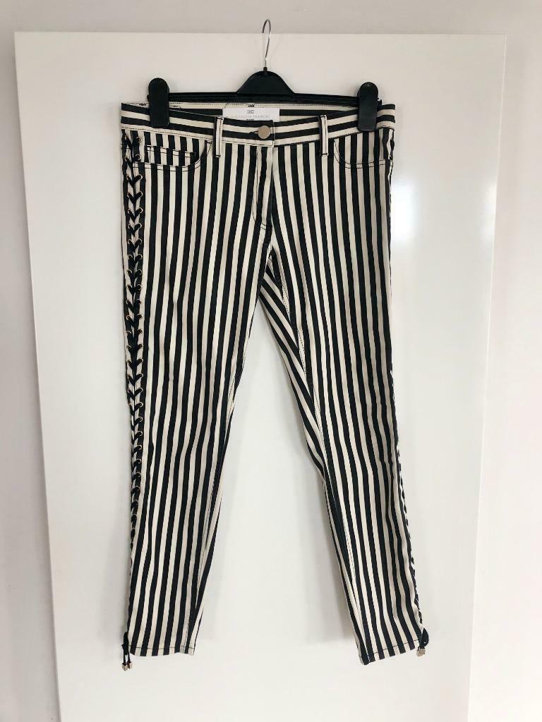 Zwarte/ecru chino broek Elisabetta Franchi - maat 30, Maat 38/40 (M), Wit, Zo goed als nieuw, Driekwart