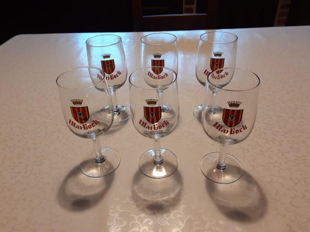6 oude bierglazen op voet Mai Bock-Lamot, Verzamelen, Ophalen, Nieuw