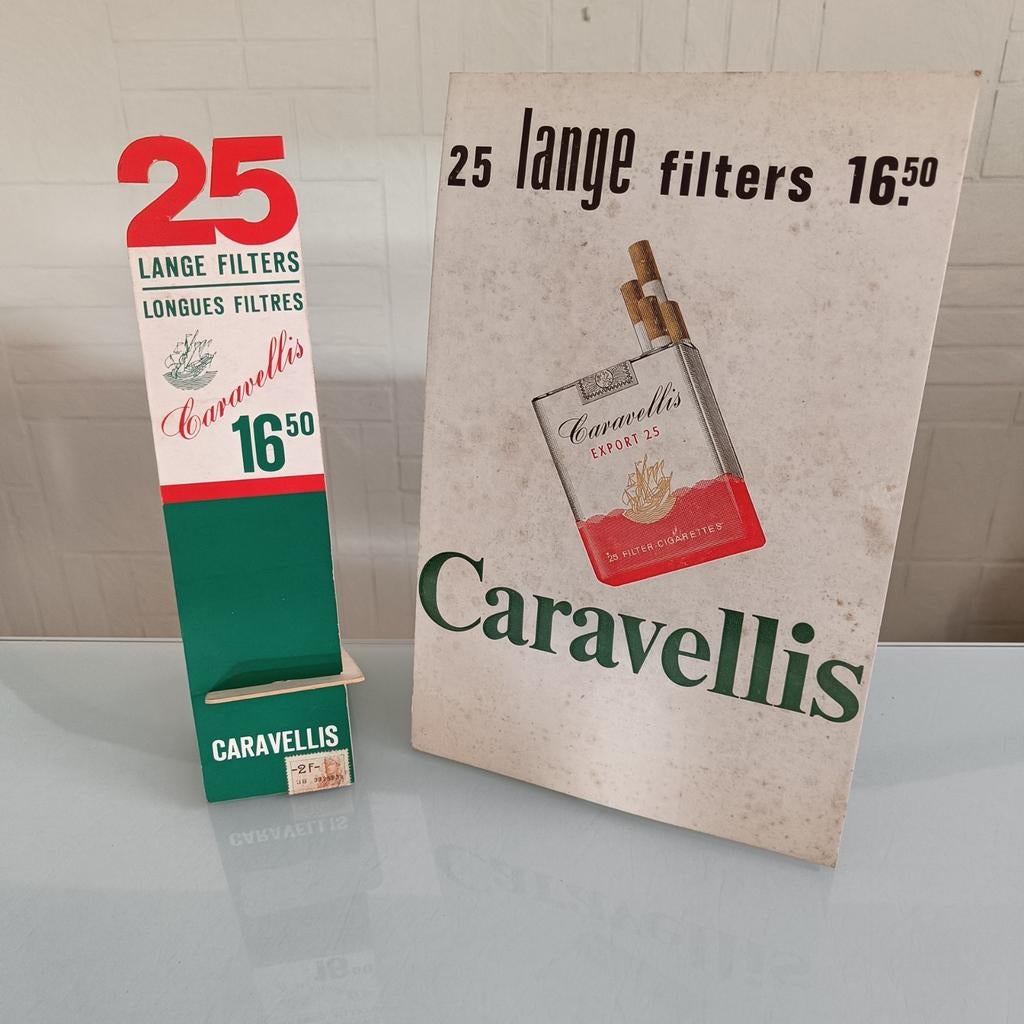 Vintage Caravellis sigaretten reclame, Verzamelen, Merken en Reclamevoorwerpen, Ophalen of Verzenden, Gebruikt