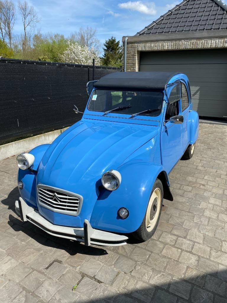 2cv citroen, Auto's, Oldtimers, Particulier, Radio, Citroën, Benzine, Cabriolet, 4 deurs, Handgeschakeld, Blauw, Zwart, Kunstmatig leder
