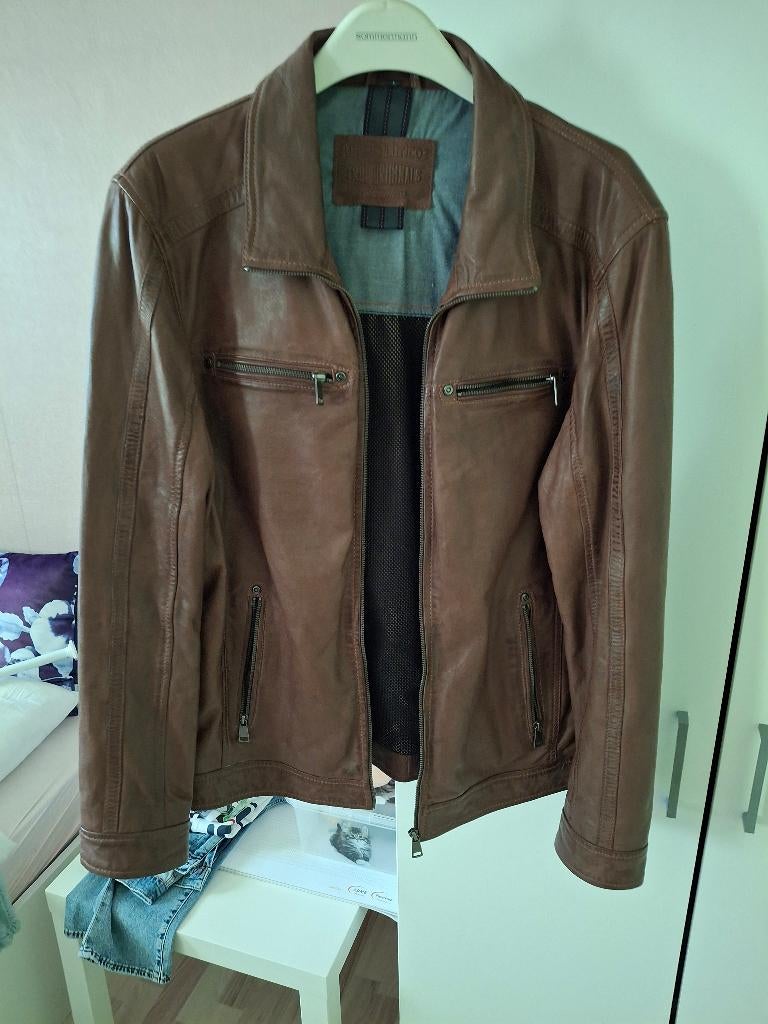 Veste en cuir homme  xl   mi-saisons., Enlèvement, Comme neuf, Taille 56/58 (XL), Brun