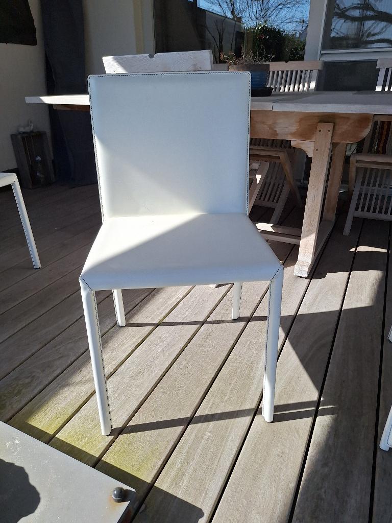witte tafel met 6 stoelen, Maison & Meubles, Tables | Tables à manger, 150 à 200 cm, Comme neuf, Synthétique, 50 à 100 cm