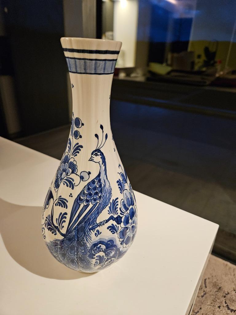 Delftse vaas met pauwmotief, Antiek en Kunst, Ophalen