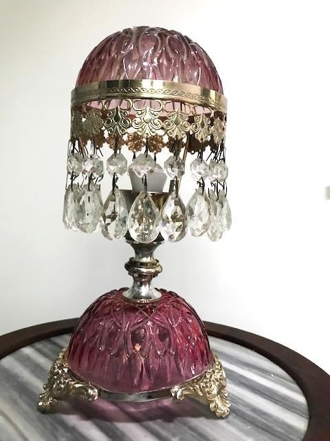 Boudoirlamp Michelotti roze geslepen kristal & zilver✨😍💎👌, Ophalen of Verzenden