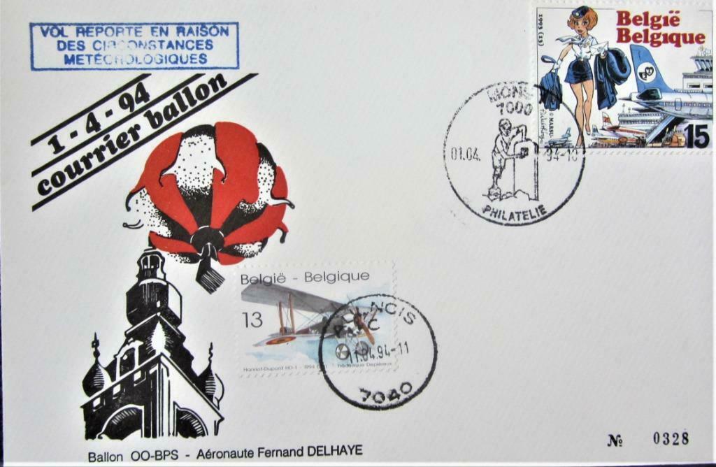FDC- POSTZEGELS BELGIË- BALLONPOST- MONS, Enlèvement ou Envoi, Affranchi, Autres thèmes