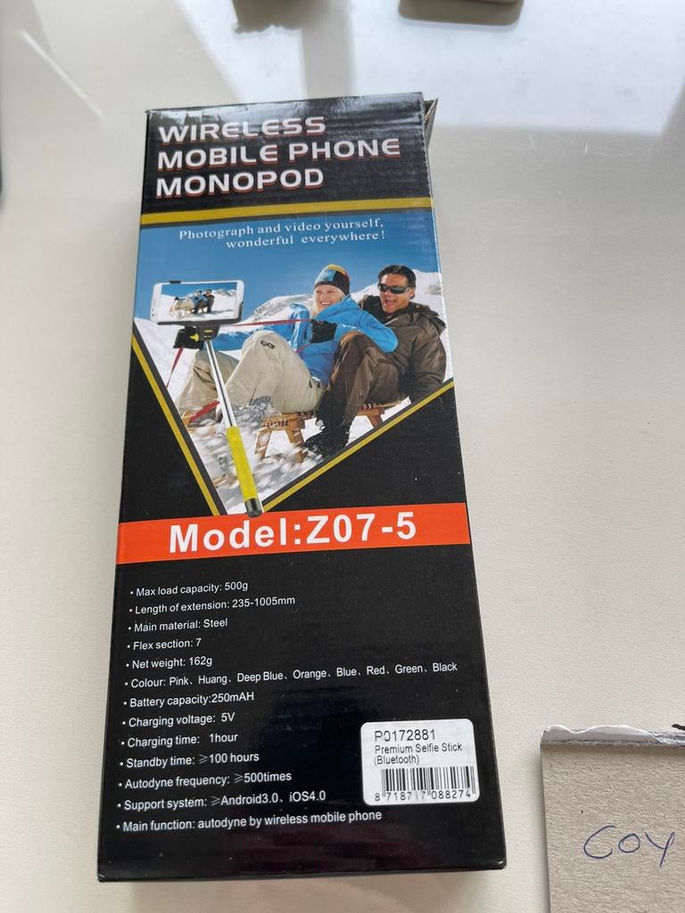 Selfie stick Z07-5 draadloze smartphone monopod, Ophalen of Verzenden, Zo goed als nieuw