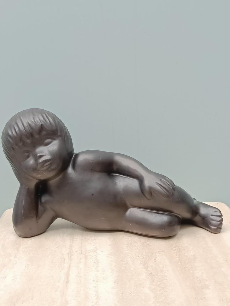 Vintage beeld "Naakt jonge" Emiel Laskaris, Antiquités & Art, Art | Sculptures & Bois, Enlèvement ou Envoi