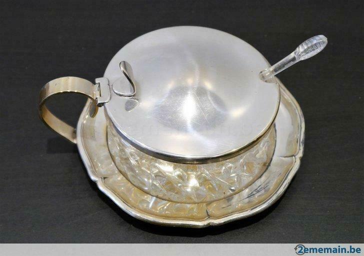 Pot pour fromage rapé. Métal argenté et verre., Neuf, Assiettes(s)