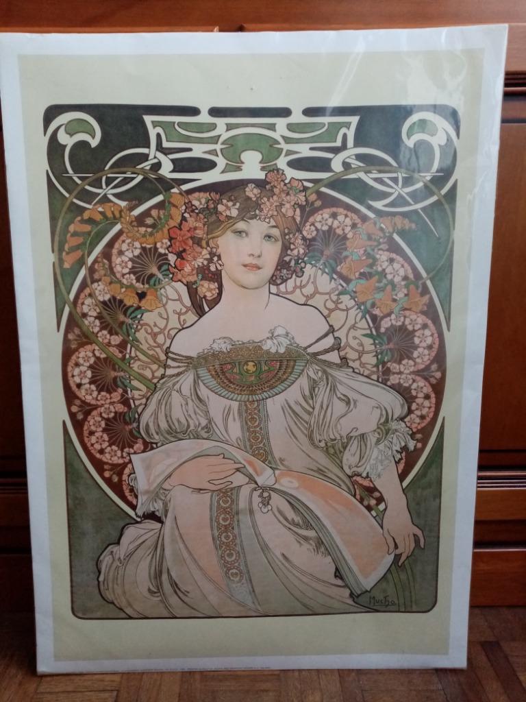 Kunstposter op karton A. Mucha "la rêverie" 1993s 70/50cm, Zo goed als nieuw, Overige onderwerpen, Populaire, Ophalen