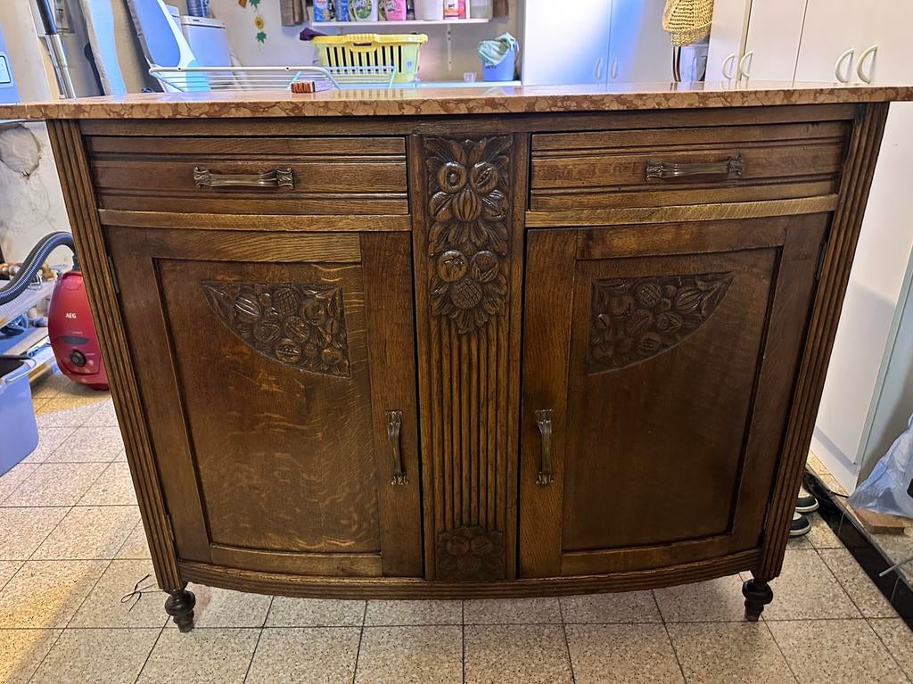 Antieke dressoir met marmerblad, Ophalen, Gebruikt, 100 tot 150 cm, Art deco