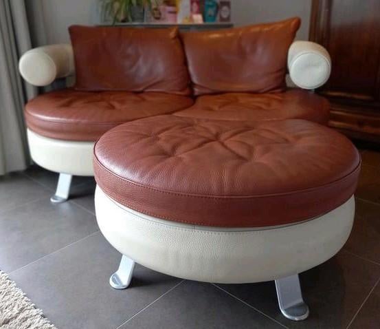 Formenti design zetel leder met poef, Maison & Meubles, Canapés | Sofas & Chaises Longues, Enlèvement, Utilisé