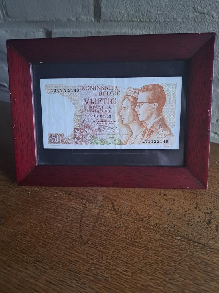 Origineel 50 frank briefje in kader, Postzegels en Munten, Ophalen of Verzenden, Los biljet