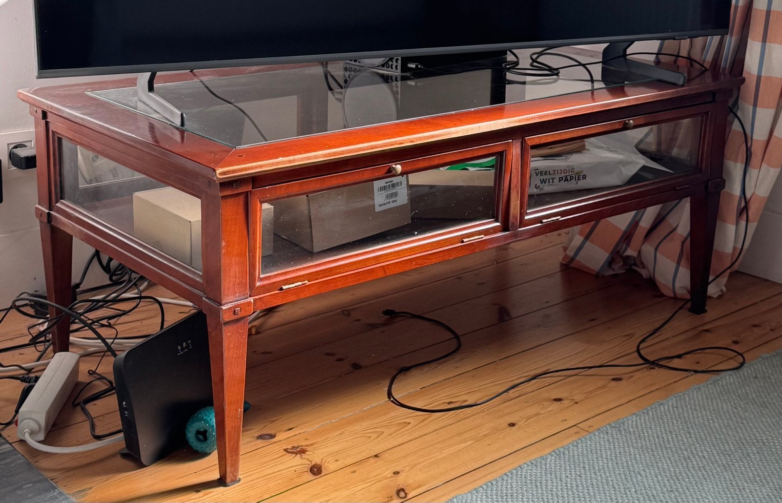 Meuble TV / vitrine en bois et verre, Ophalen, 100 tot 150 cm, Minder dan 100 cm, 50 tot 75 cm