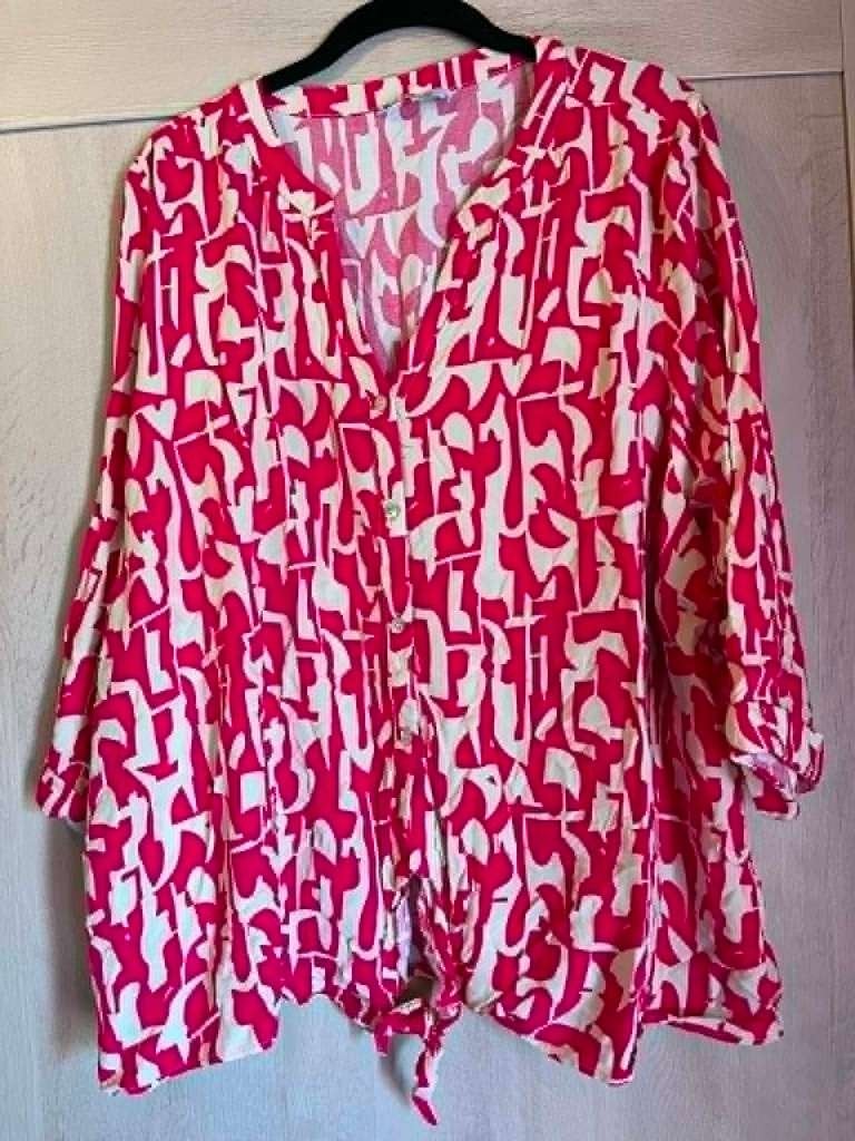 blouse roze wit msmode 52 amper gedrage, Blouse of Tuniek, Ophalen of Verzenden, Zo goed als nieuw, MS Mode