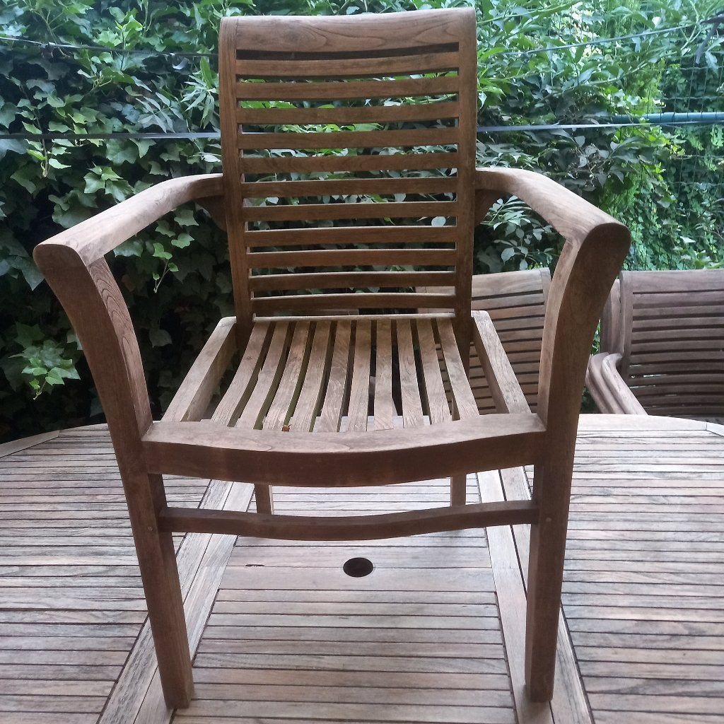 chaises teck massif empilables avec accoudoirs et sans, Jardin & Terrasse, Chaises de jardin, Enlèvement, Bois de teck, Empilable
