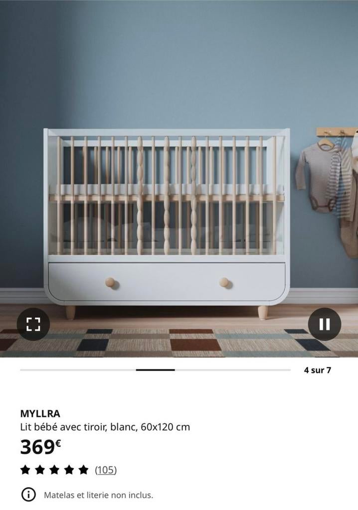 Lit bebe MYLLRA, Ophalen, Zo goed als nieuw, Ledikant