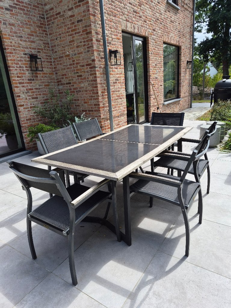 Tuintafel met stoelen, Ophalen, Overige materialen, Gebruikt, 6 zitplaatsen
