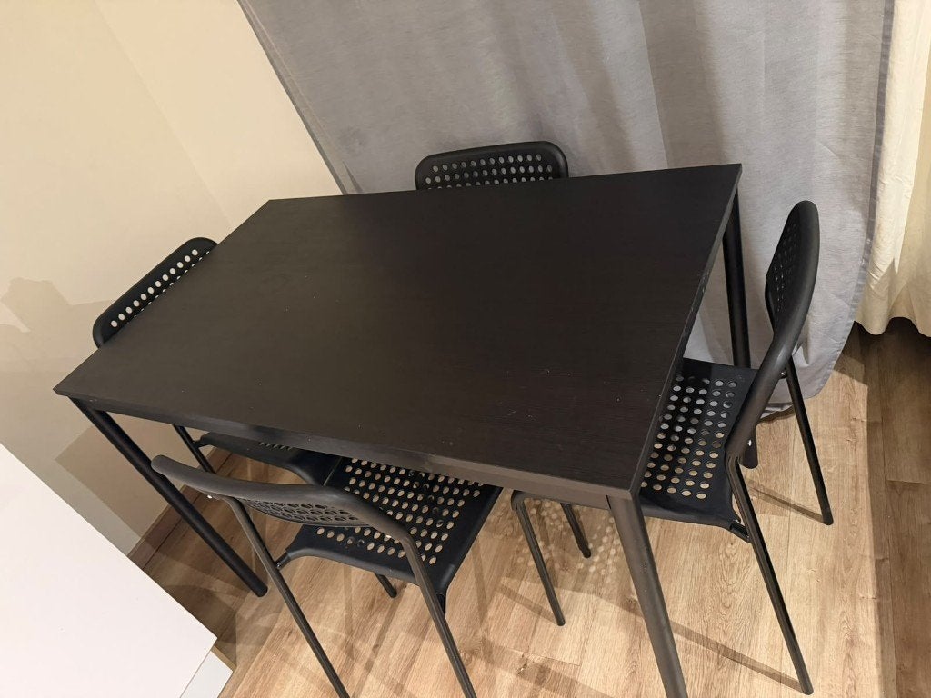 IKEA Dining Table paired with 4 IKEA ADDE chairs in black, Ophalen of Verzenden, Zwart, Hout, Vier