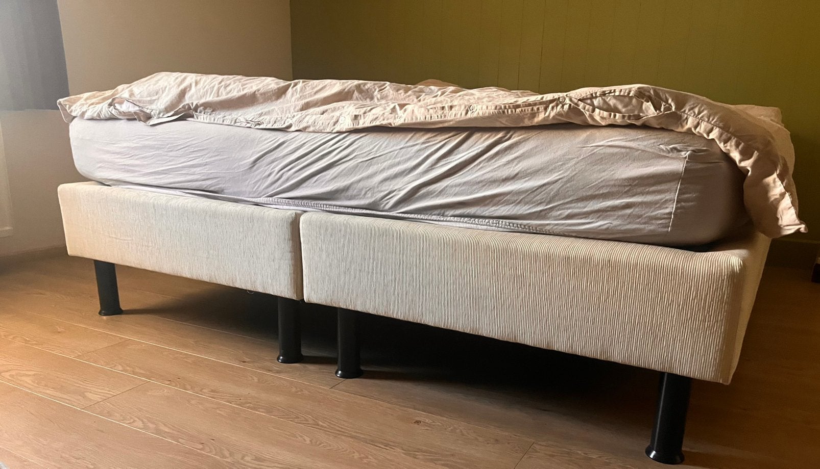 Boxspring 200 x 220 Pullman, Huis en Inrichting, Slaapkamer | Bedden, Ophalen, Zo goed als nieuw, Wit, Stof