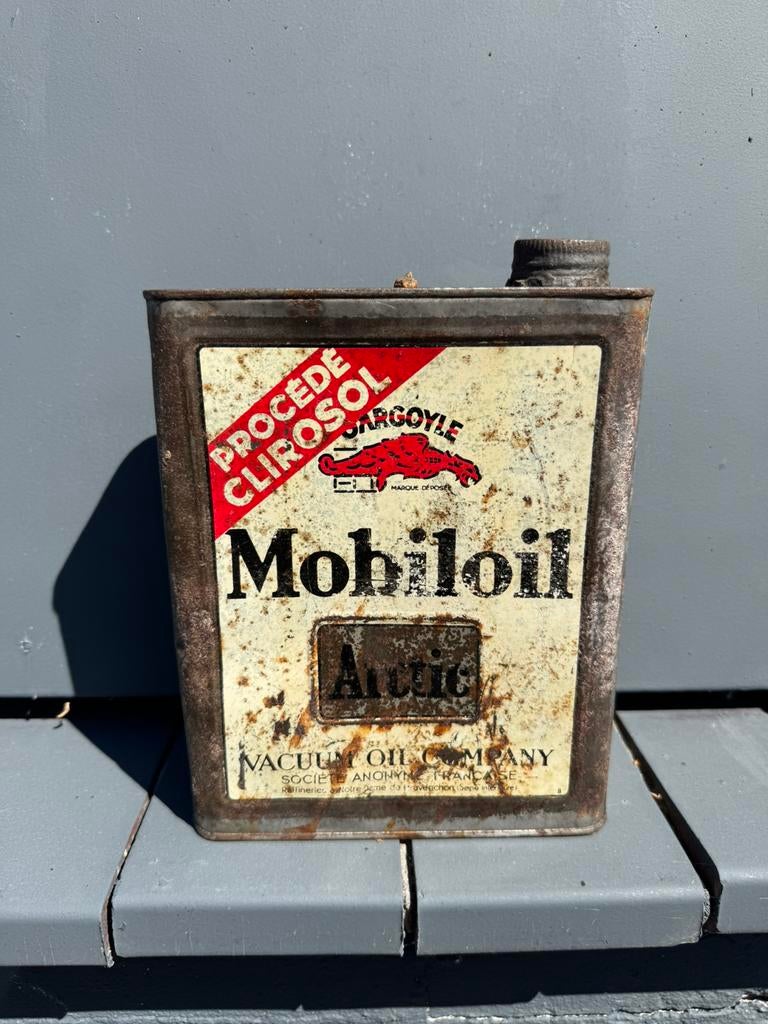 Mobiloil oud reclame olieblik, Verzamelen, Ophalen of Verzenden, Gebruikt, Verpakking