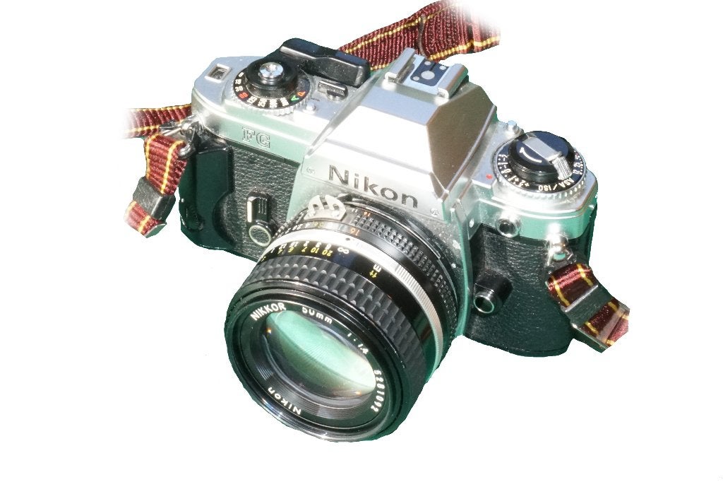 Nikon FG en drie lenzen, Audio, Tv en Foto, Ophalen, Gebruikt, Spiegelreflex, Nikon