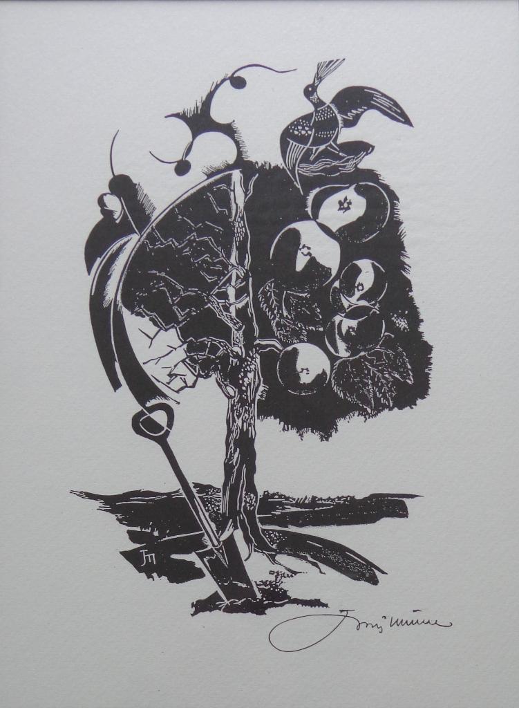 JORIS MINNE / LEVENSBOOM / ZW-W HOUTSNEDE / 47x38cm / KADER, Ophalen of Verzenden