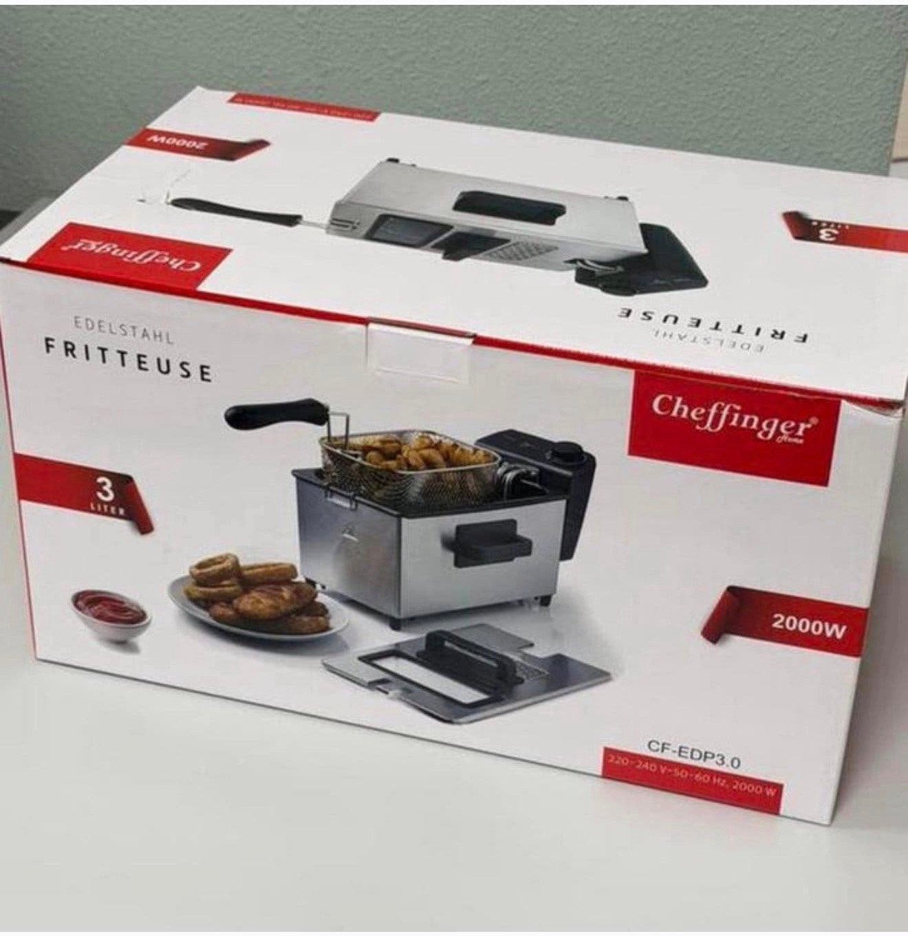 Cheffinger Frietpan 3L– 2000W – Kijkvenster & Frituurmand, Elektronische apparatuur, 3 tot 4 liter, Ophalen of Verzenden, Nieuw