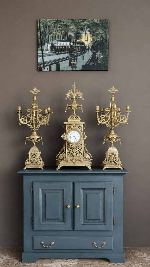Groot antiek schouwgarnituur - pendule met twee kandelaars, Antiek en Kunst, Curiosa en Brocante, Ophalen