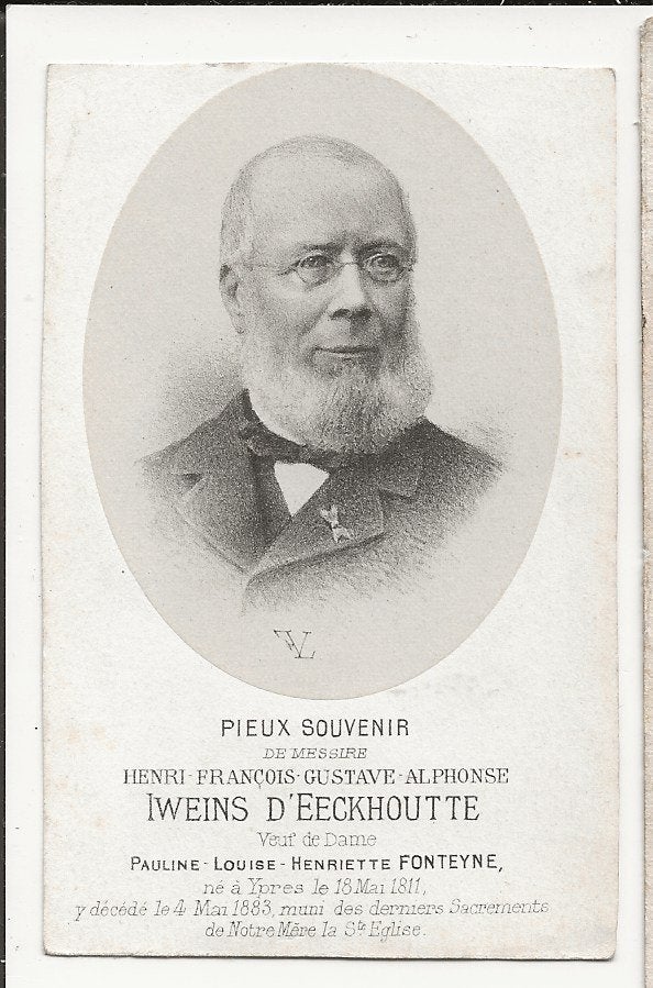 1883 doodsprentje iweins d'eeckhoutte adel litho van loo, Collections, Enlèvement ou Envoi