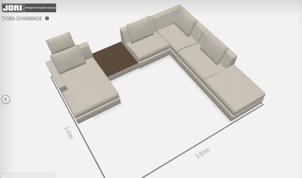 Hoekbank / longchair Jori Tigra divanbase nieuw uit toonzaal, Huis en Inrichting, Zetels | Complete zithoeken, Ophalen, Nieuw