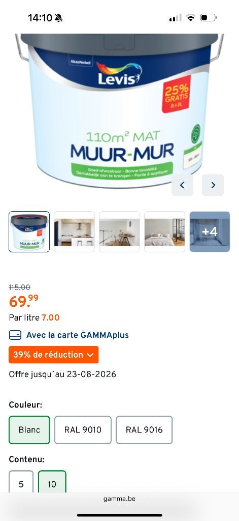 Levis peinture mur et plafond blanc, Neuf, Enlèvement, Peinture, 5 à 10 litres