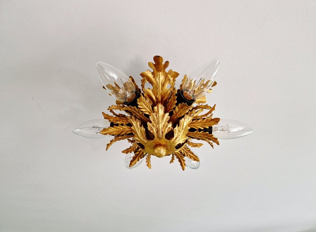 Italiaanse plafondlamp in goudkleurig metaal, Banci Firenze, Ophalen of Verzenden