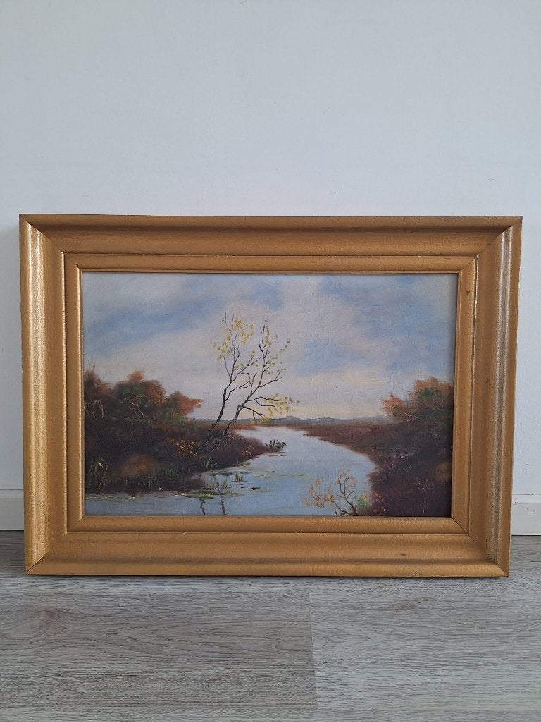 Antiek Landschap Schilderij - Olieverf op Doek, Antiquités & Art, Art | Peinture | Classique, Enlèvement ou Envoi, Peinture à l'huile