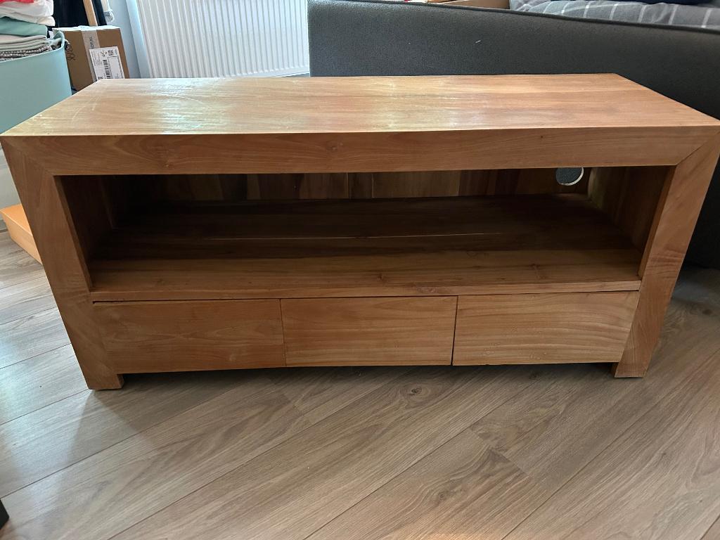 Teak meubel TV of dressoir, Huis en Inrichting, Kasten | Dressoirs, Ophalen, Gebruikt, 100 tot 150 cm, Teakhout