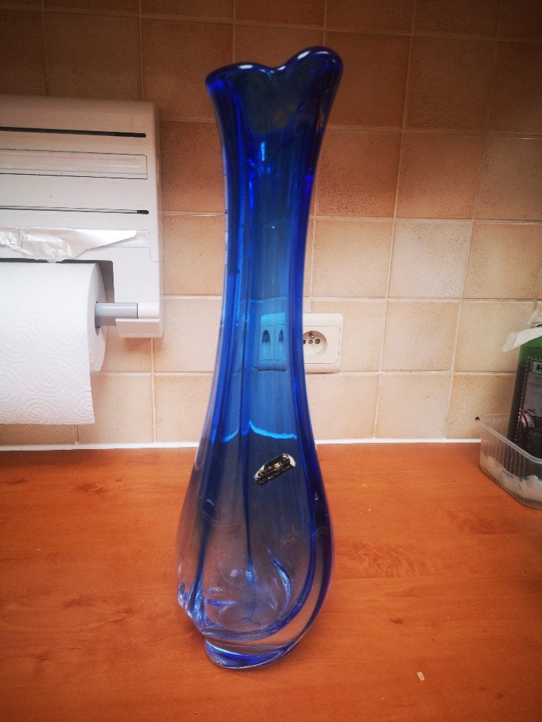 Blauwe vaas van val saint Lambert 40 cm hoog, Antiek en Kunst, Ophalen