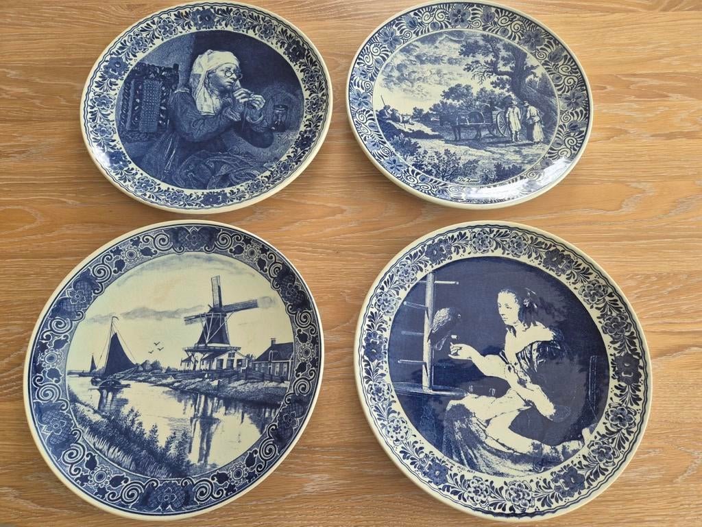 4x Groot Delfts Blauw wandbord – Zuid-Holland Gouda – handbe, Ophalen
