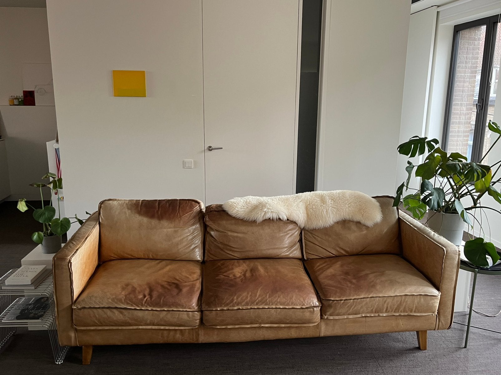 Prachtige leren zetel, Huis en Inrichting, Ophalen, Gebruikt, Driepersoons, Leer