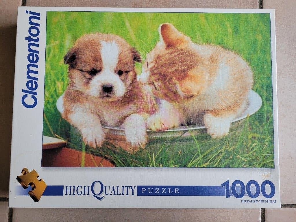 Puzzle chaton/chiot 1000p, Enlèvement ou Envoi, 500 à 1500 pièces, Comme neuf, Puzzle
